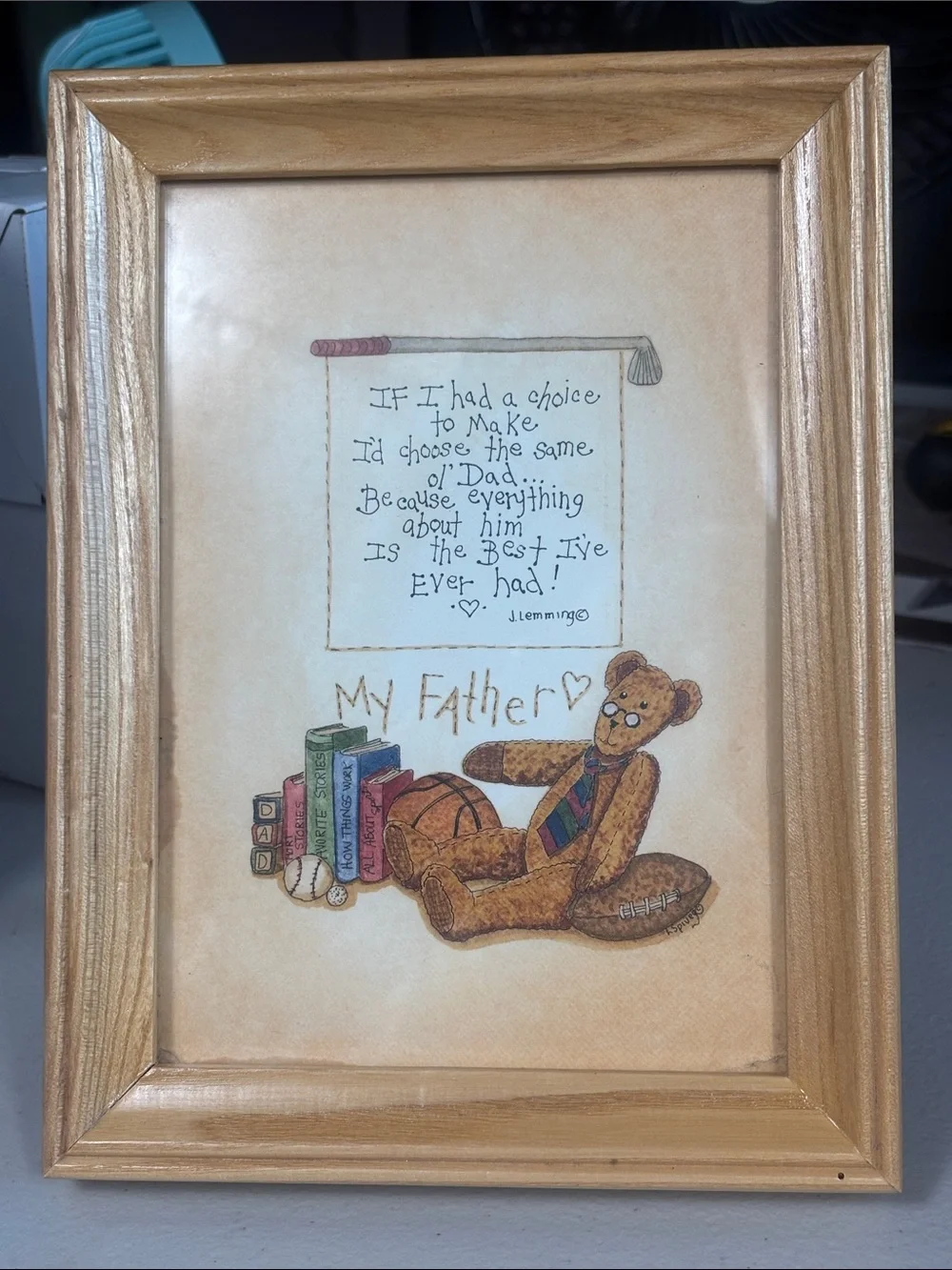 Framed My Father Teddy Bear Poem Wall Art Wood Frame Dad Gift 6.25” x 8.25”